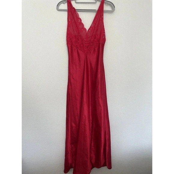 Victoria’s Secret Gold Label Size Small Red Satin Long Slip Dress Sleepwear - Picture 7 of 11